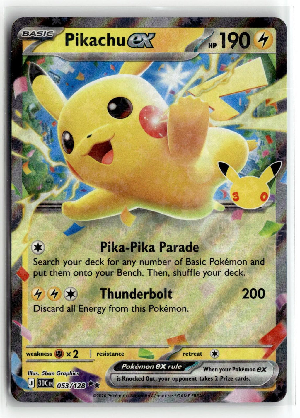 Pokemon tcg ME: 30th Celebration #053/128 Pikachu ex
