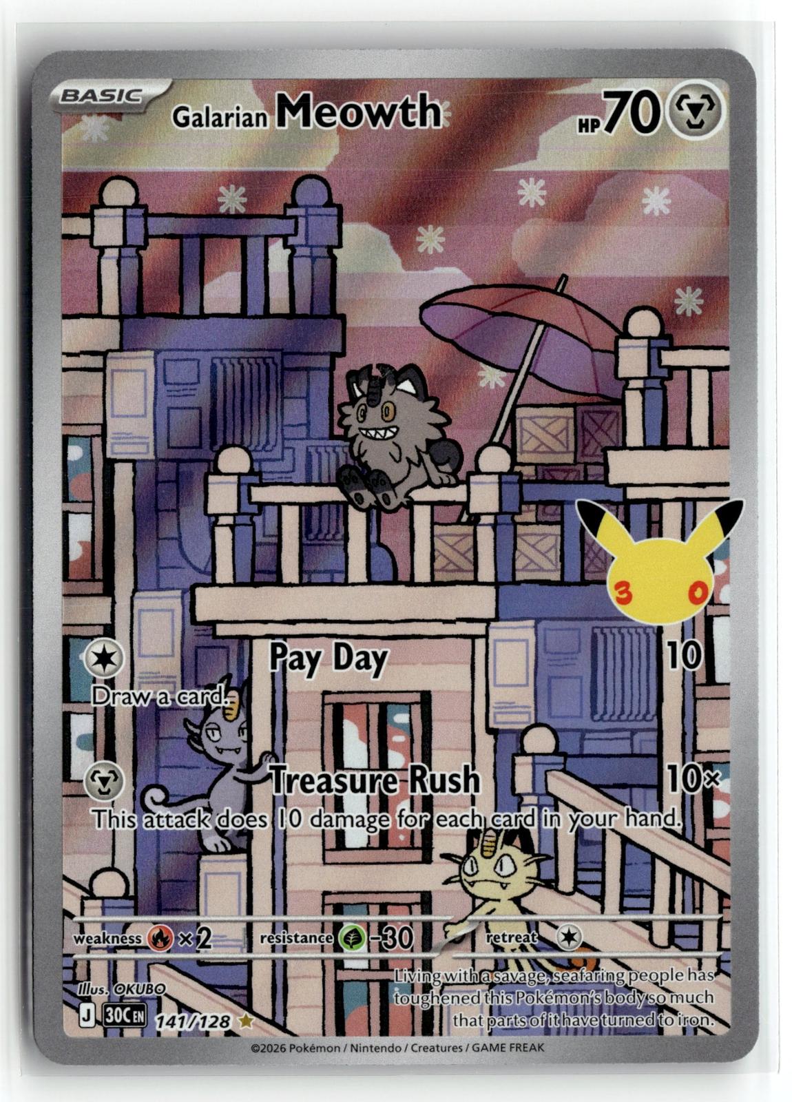 Pokemon tcg ME: 30th Celebration #141/128 Galarian Meowth