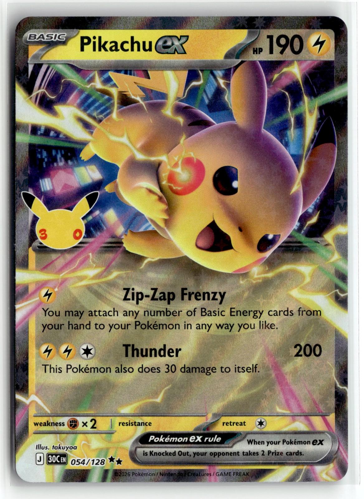 Pokemon tcg ME: 30th Celebration #054/128 Pikachu ex