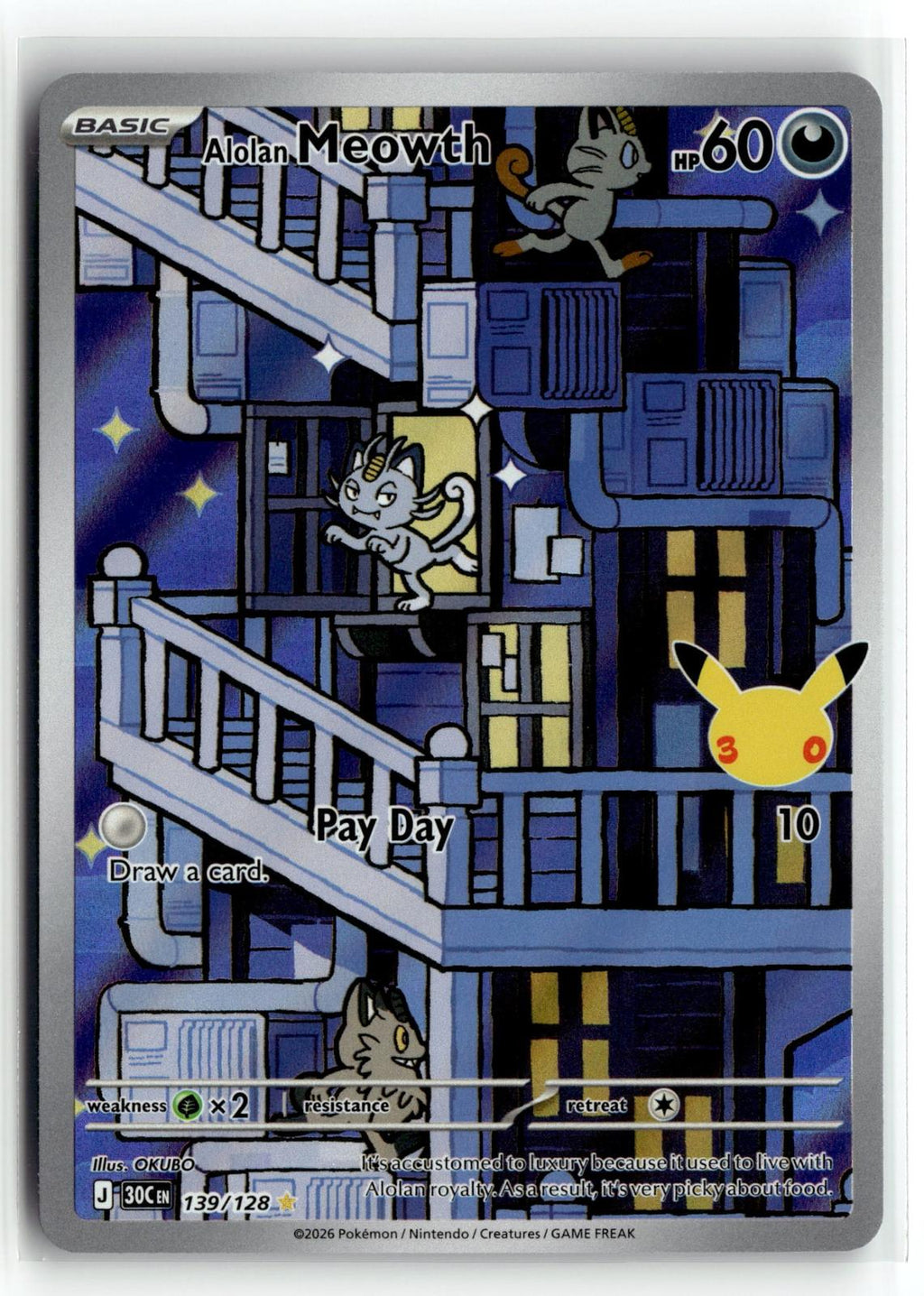 Pokemon tcg ME: 30th Celebration #139/128 Alolan Meowth