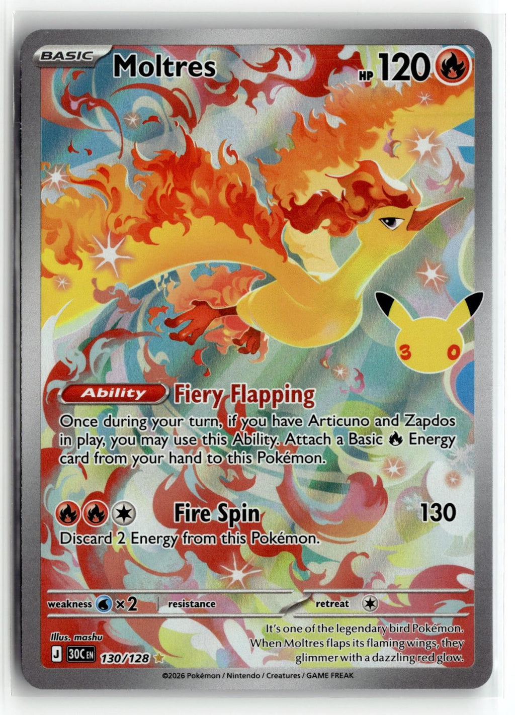 Pokemon tcg ME: 30th Celebration #130/128 Moltres