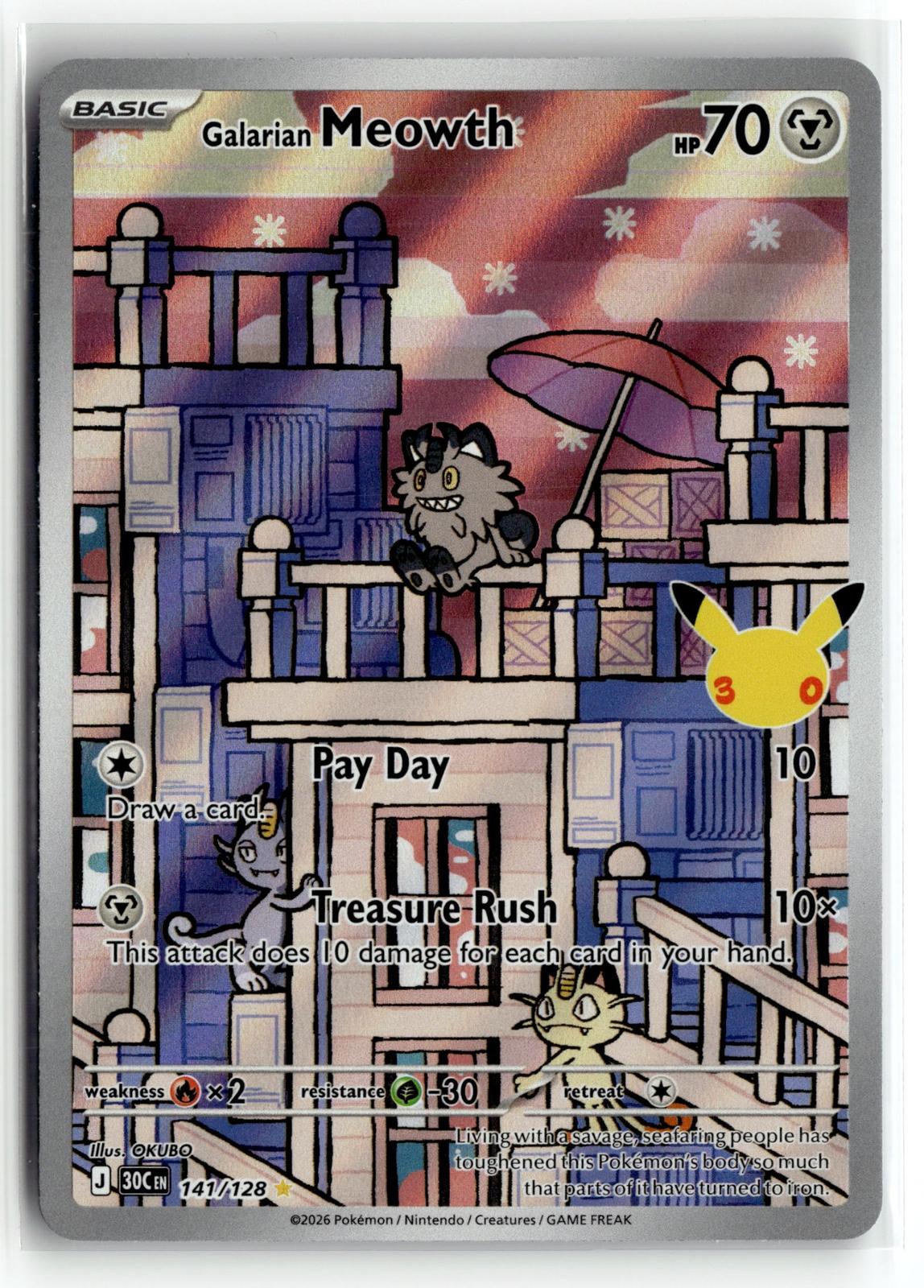 Pokemon tcg ME: 30th Celebration #141/128 Galarian Meowth
