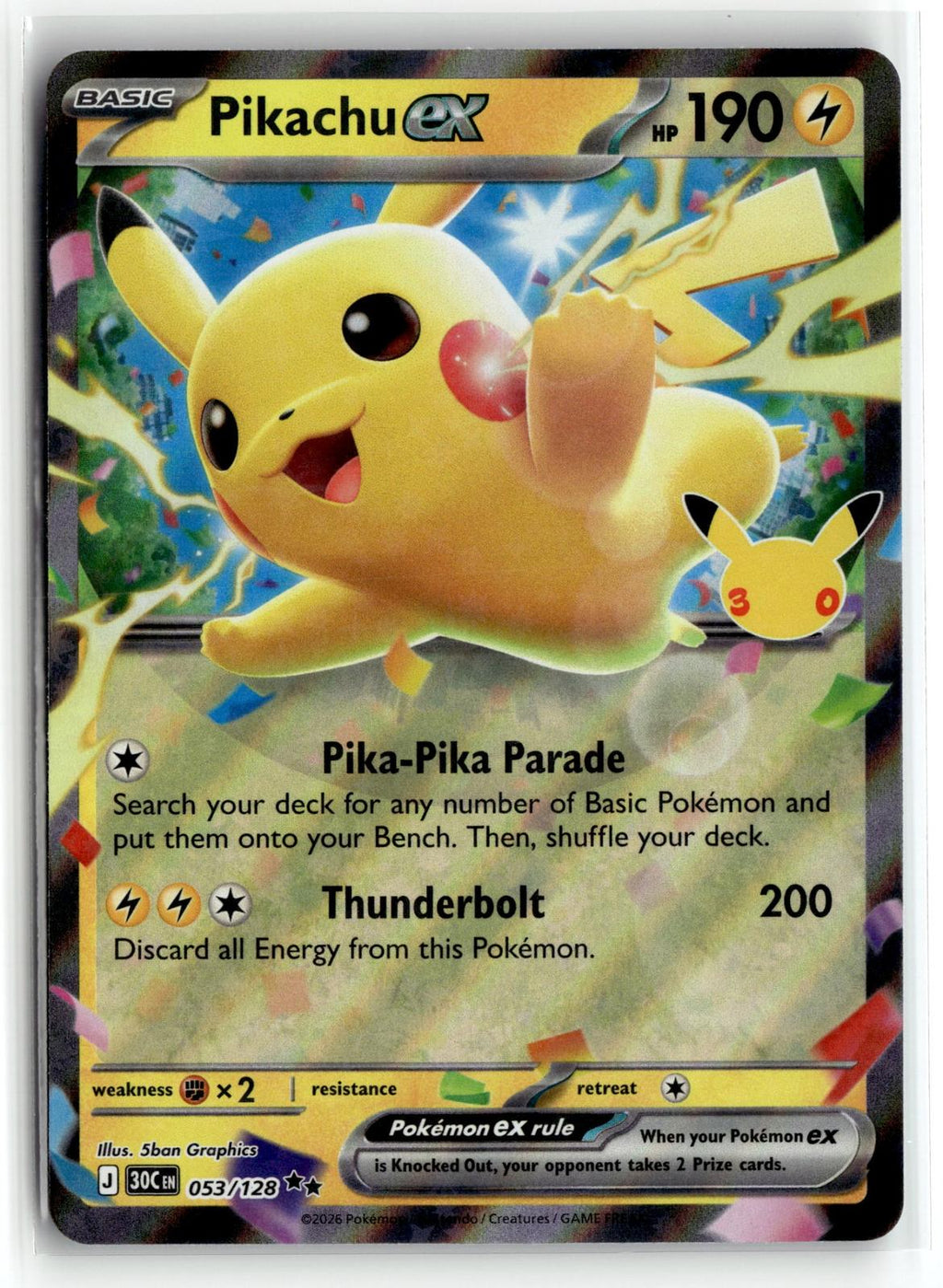 Pokemon tcg ME: 30th Celebration #053/128 Pikachu ex