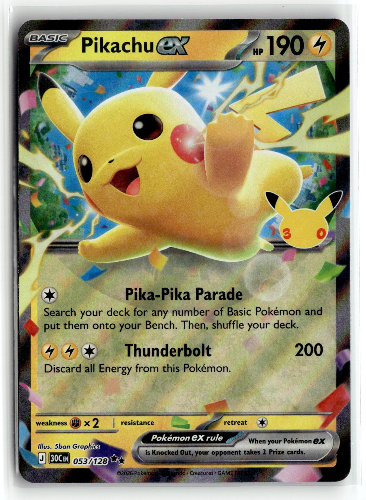 Pokemon tcg ME: 30th Celebration #053/128 Pikachu ex
