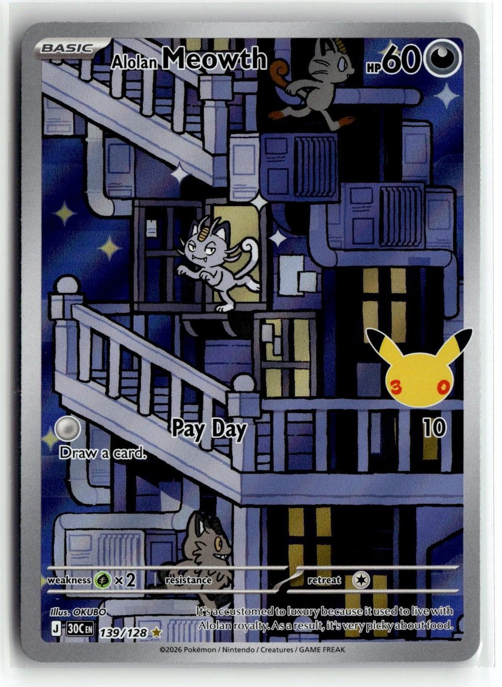 Pokemon tcg ME: 30th Celebration #139/128 Alolan Meowth