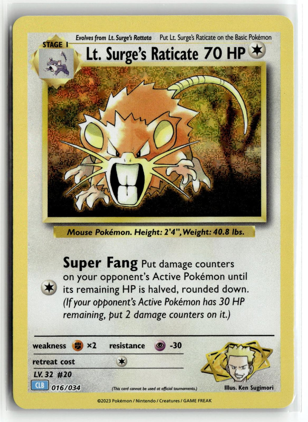 Pokemon tcg Trading Card Game Classic #016/034 Lt. Surge's Raticate