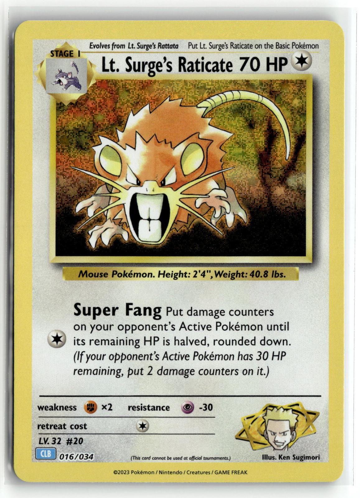 Pokemon tcg Trading Card Game Classic #016/034 Lt. Surge's Raticate