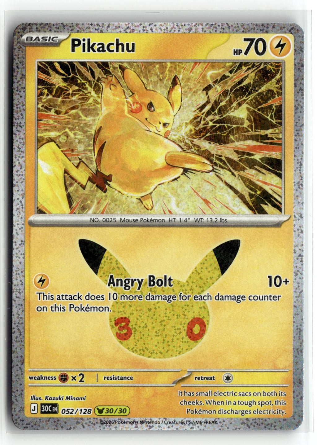 Pokemon tcg ME: 30th Celebration #052/128 Pikachu