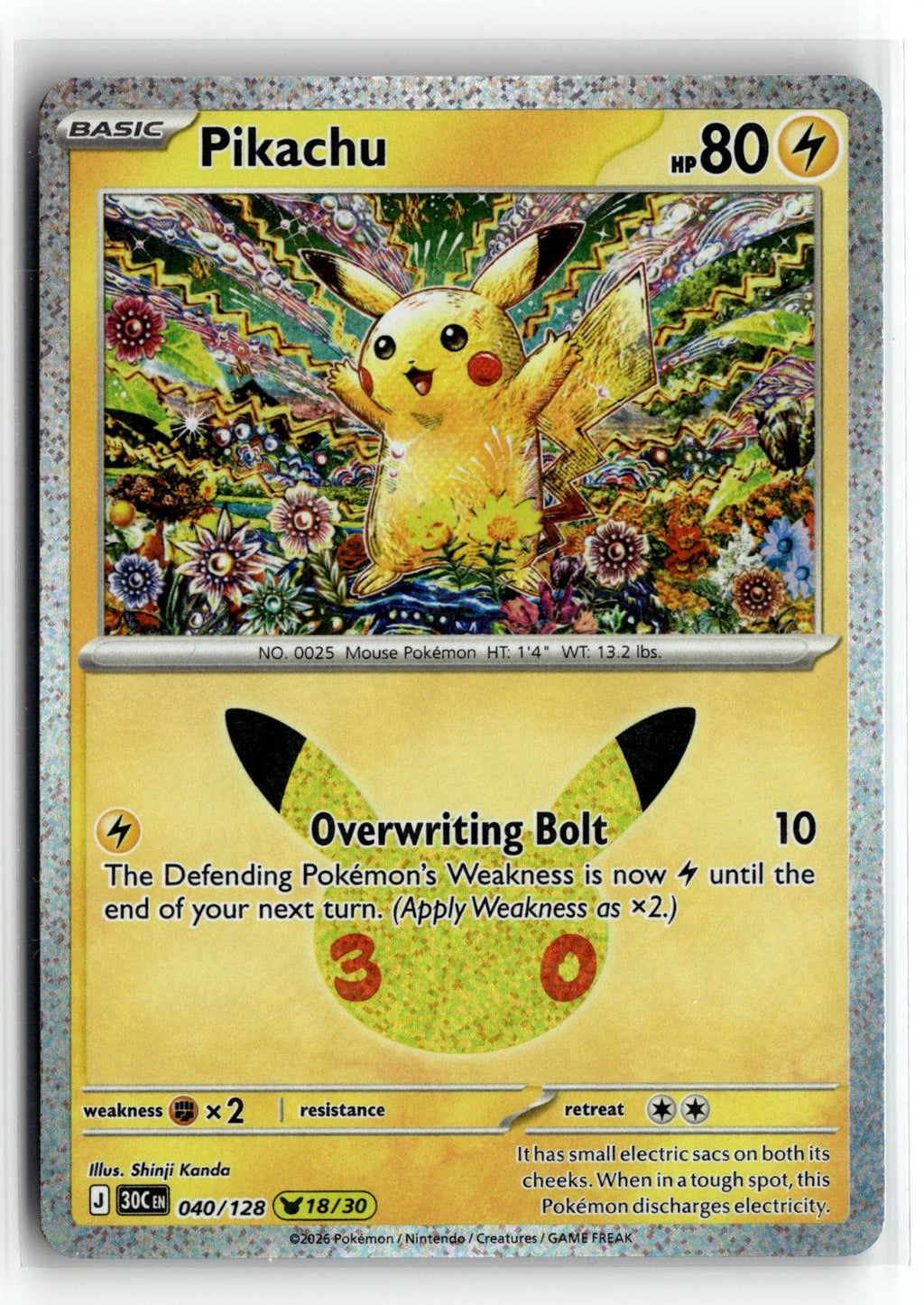 Pokemon tcg ME: 30th Celebration #040/128 Pikachu