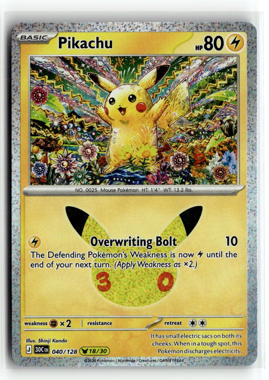 Pokemon tcg ME: 30th Celebration #040/128 Pikachu