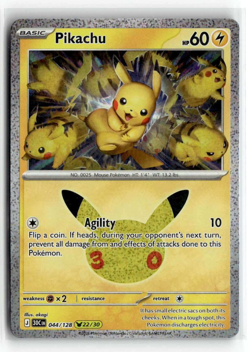 Pokemon tcg ME: 30th Celebration #044/128 Pikachu