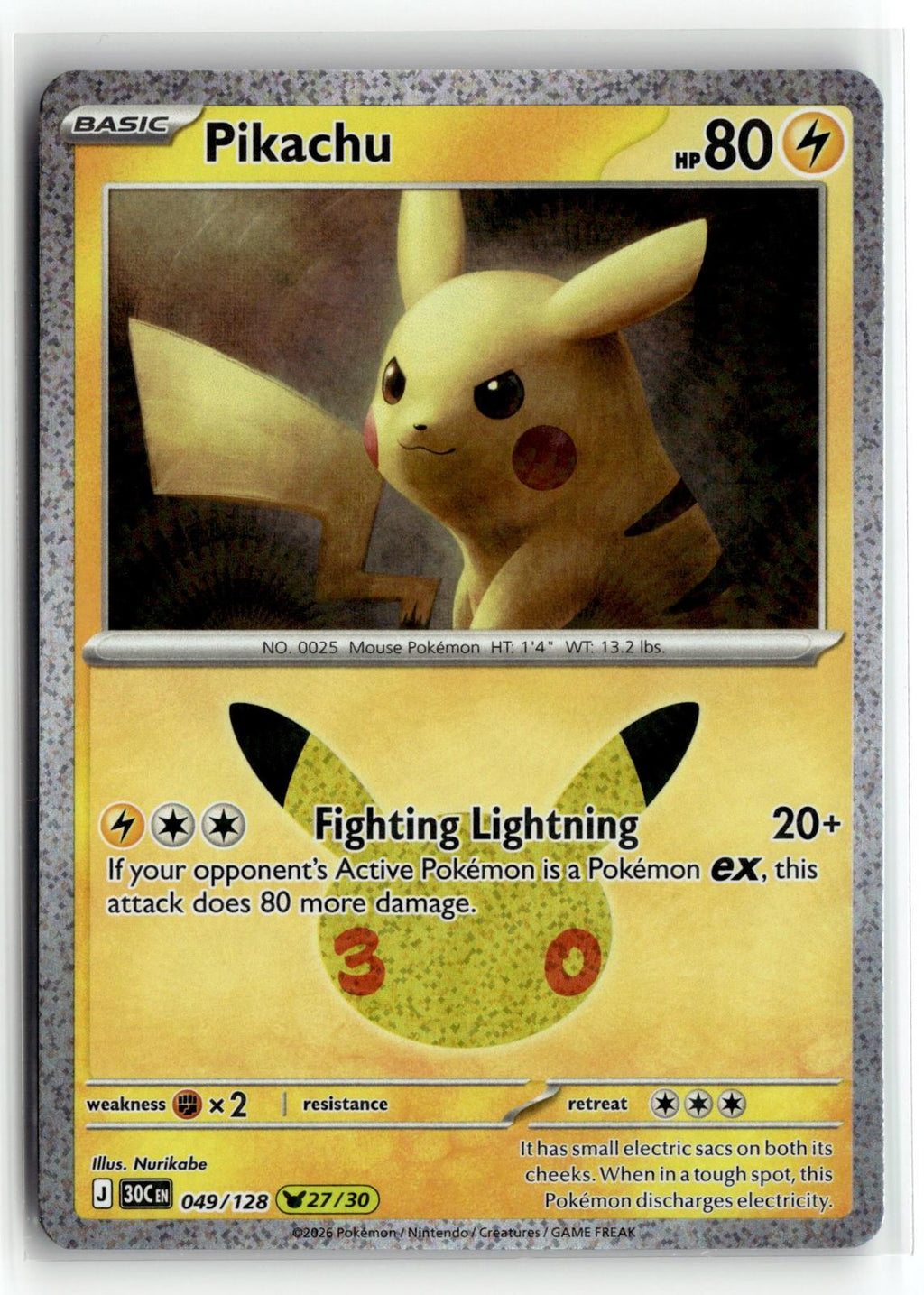 Pokemon tcg ME: 30th Celebration #049/128 Pikachu