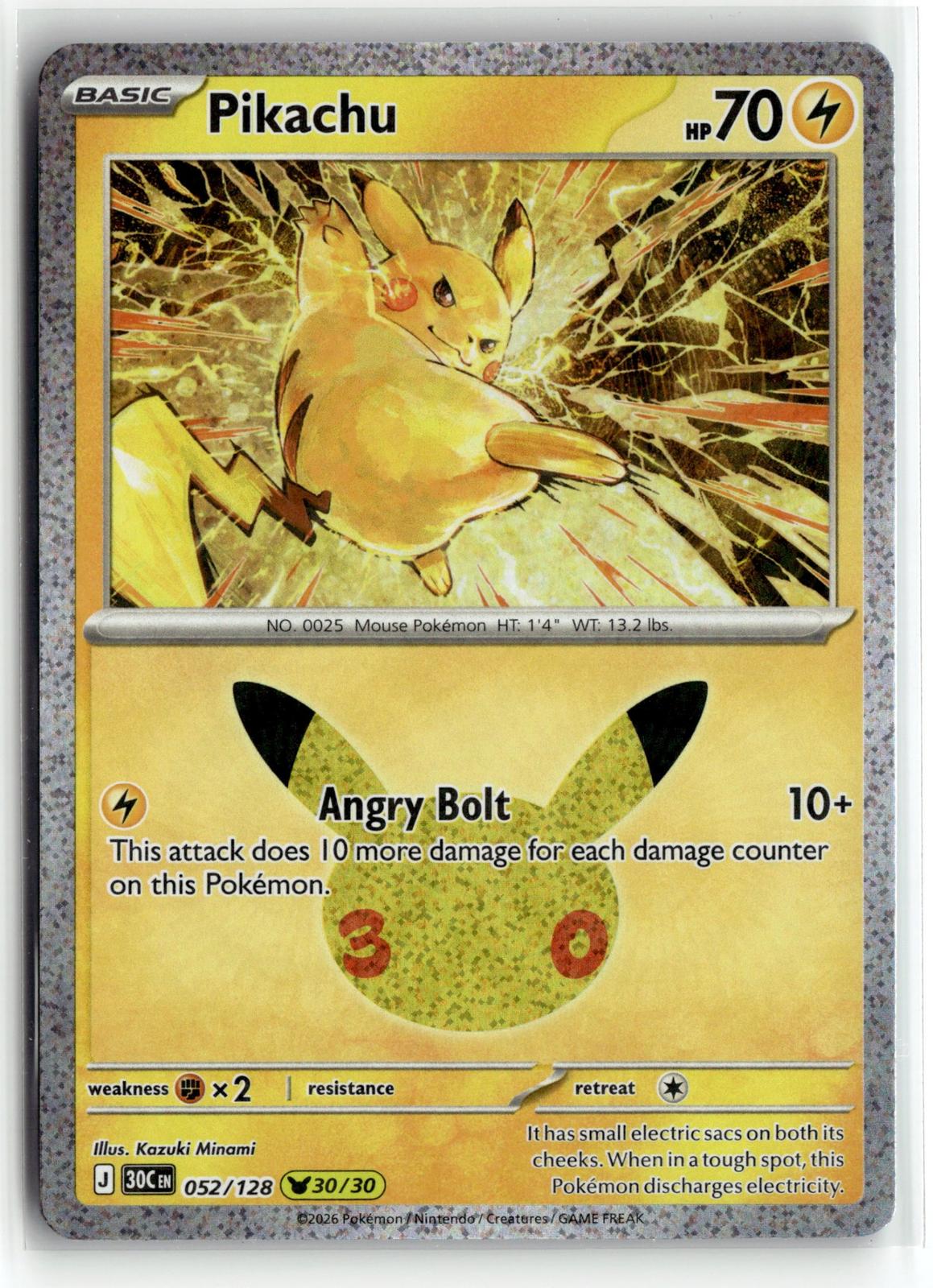 Pokemon tcg ME: 30th Celebration #052/128 Pikachu