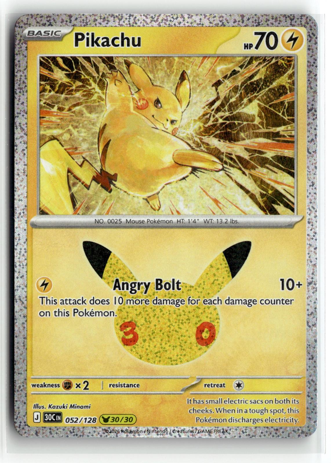Pokemon tcg ME: 30th Celebration #052/128 Pikachu