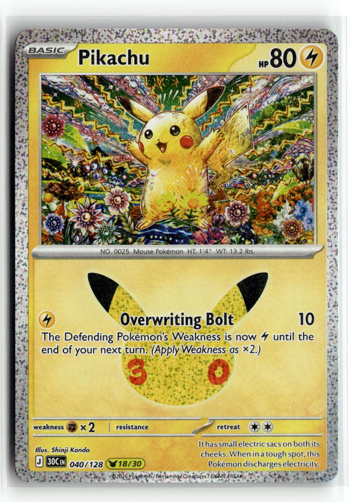 Pokemon tcg ME: 30th Celebration #040/128 Pikachu