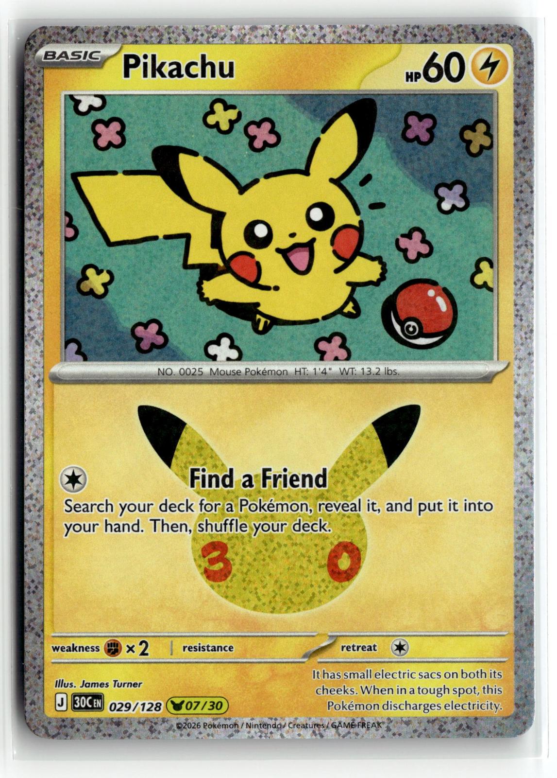 Pokemon tcg ME: 30th Celebration #029/128 Pikachu