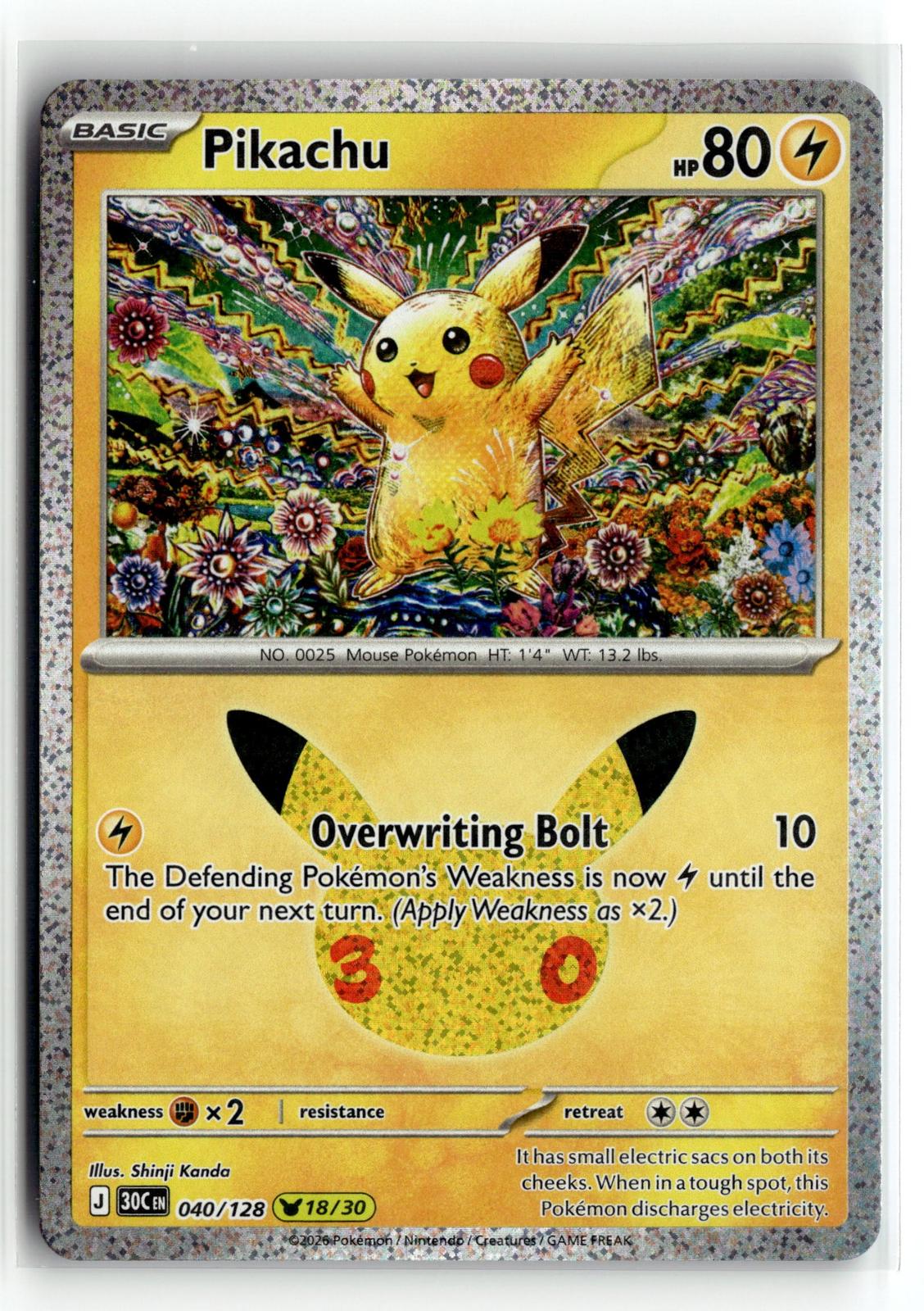Pokemon tcg ME: 30th Celebration #040/128 Pikachu
