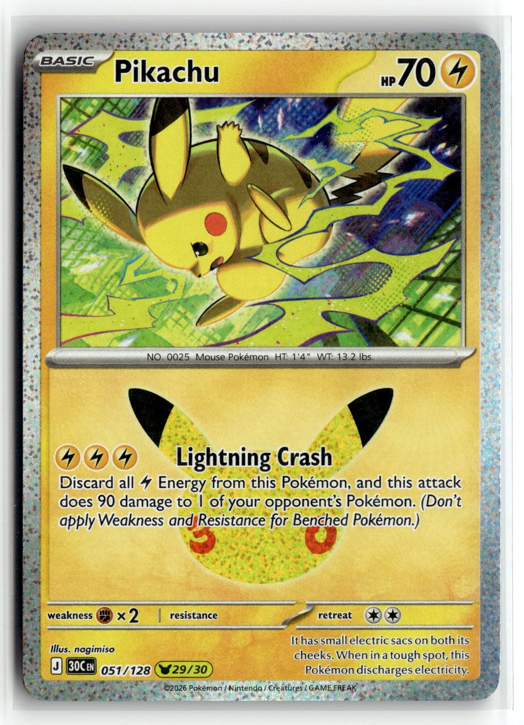 Pokemon tcg ME: 30th Celebration #051/128 Pikachu