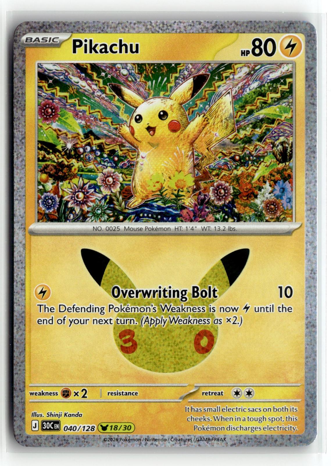Pokemon tcg ME: 30th Celebration #040/128 Pikachu