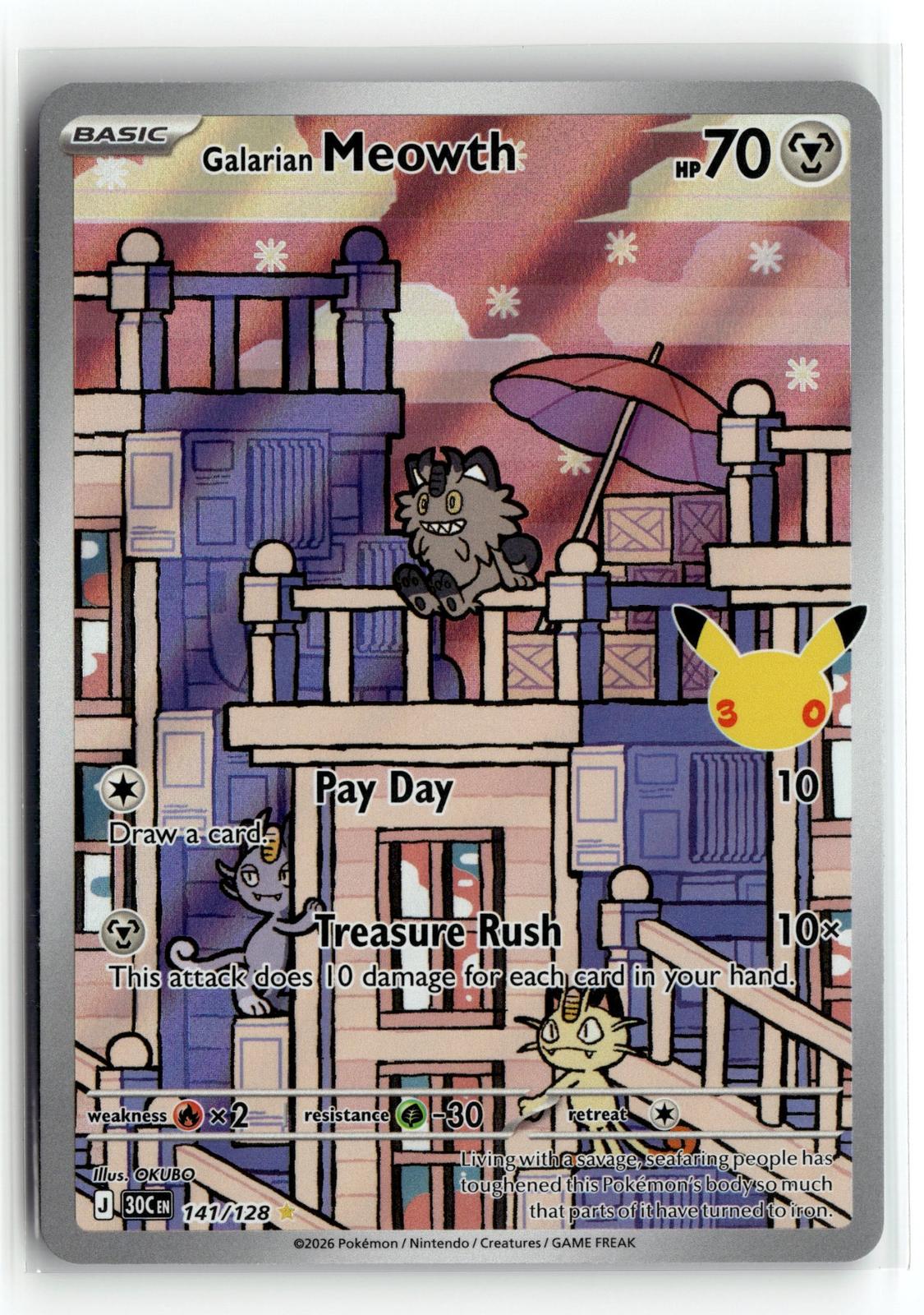 Pokemon tcg ME: 30th Celebration #141/128 Galarian Meowth