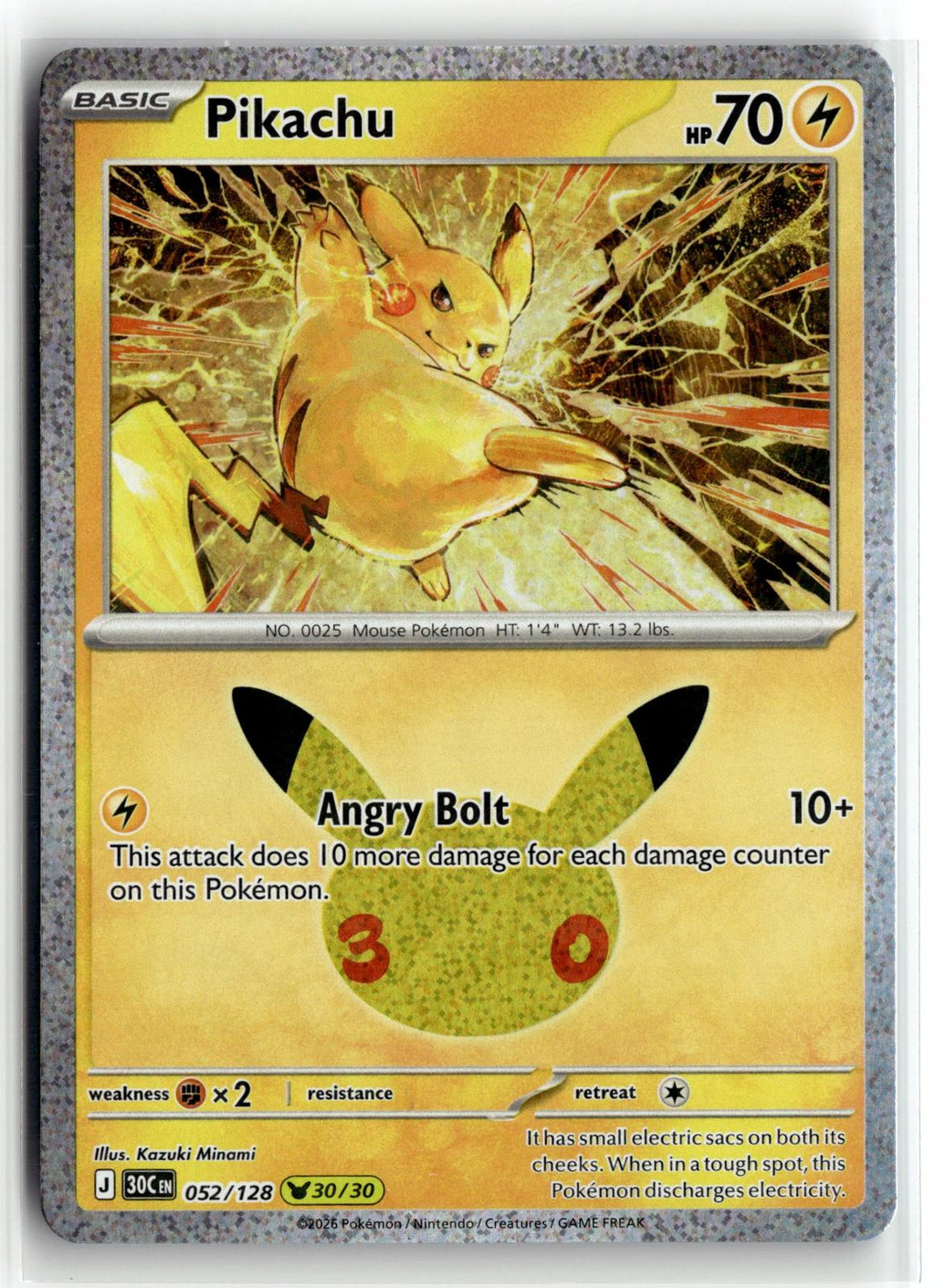 Pokemon tcg ME: 30th Celebration #052/128 Pikachu