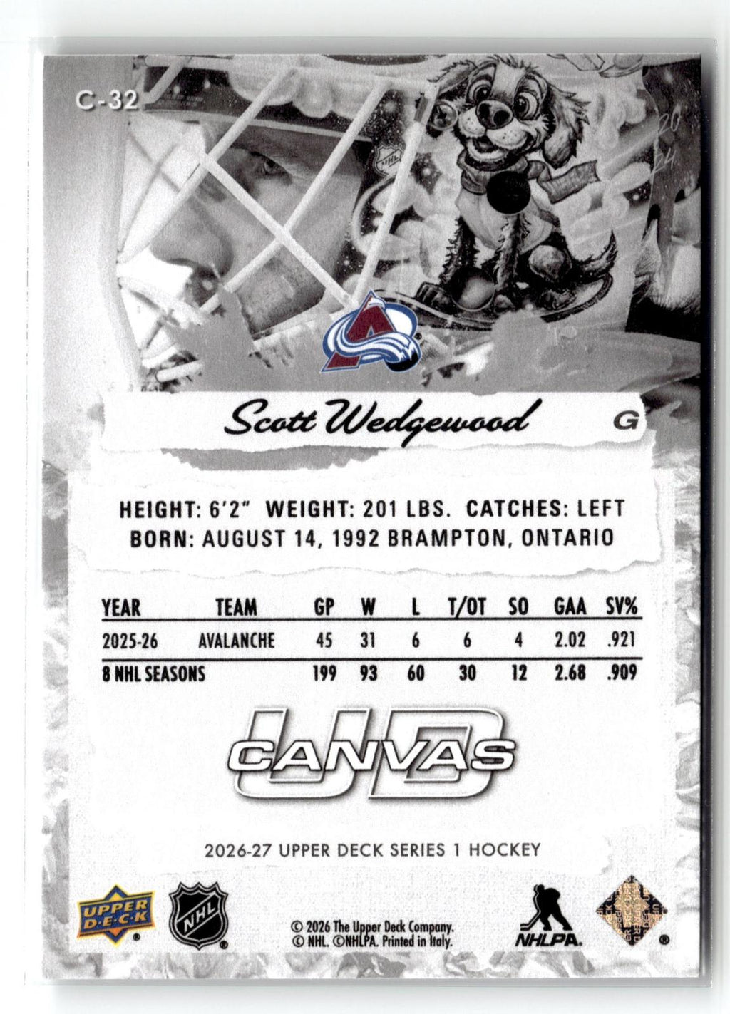2026-27 Upper Deck #C-32 Scott Wedgewood UD Canvas Black and White