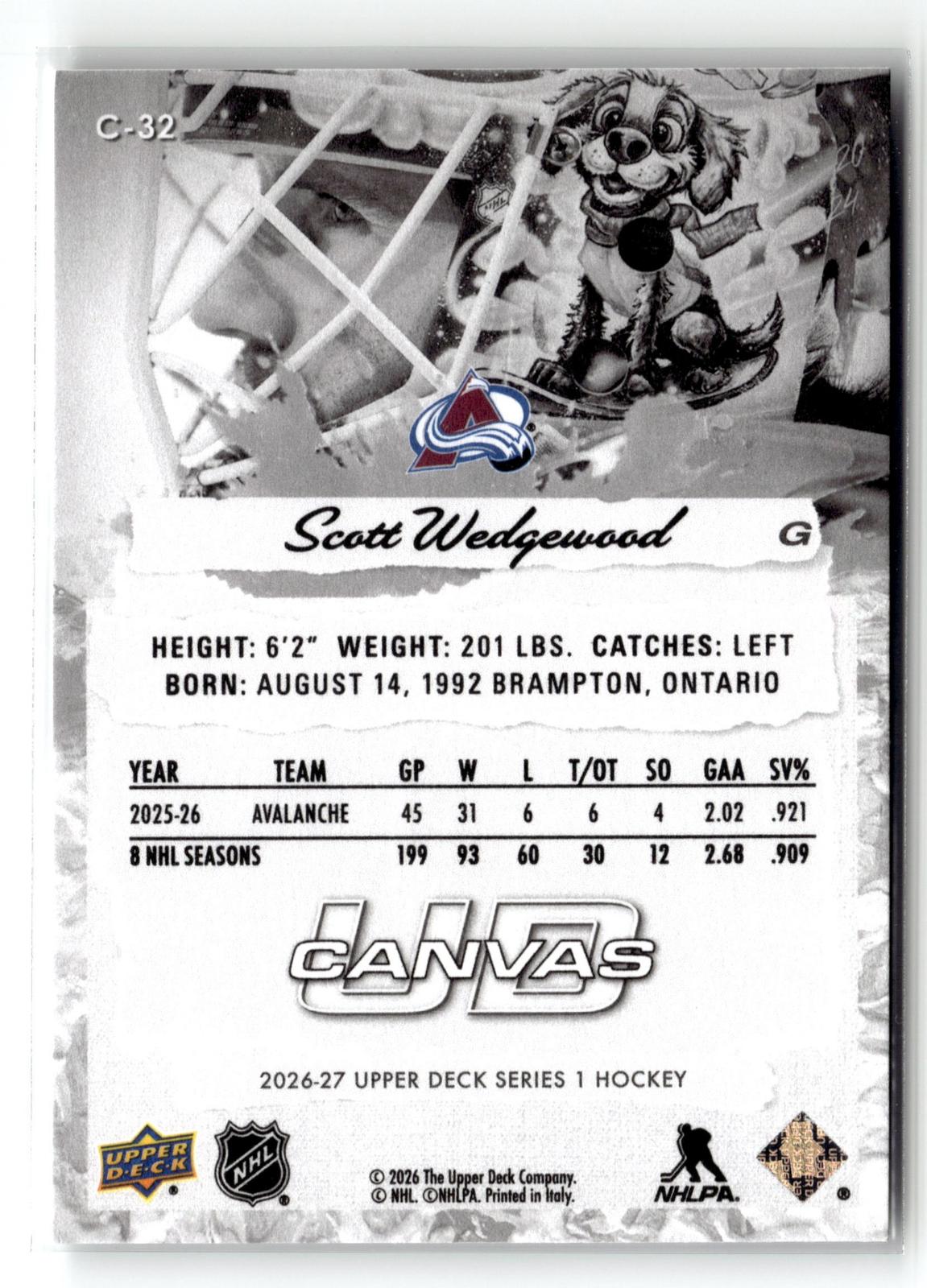 2026-27 Upper Deck #C-32 Scott Wedgewood UD Canvas Black and White