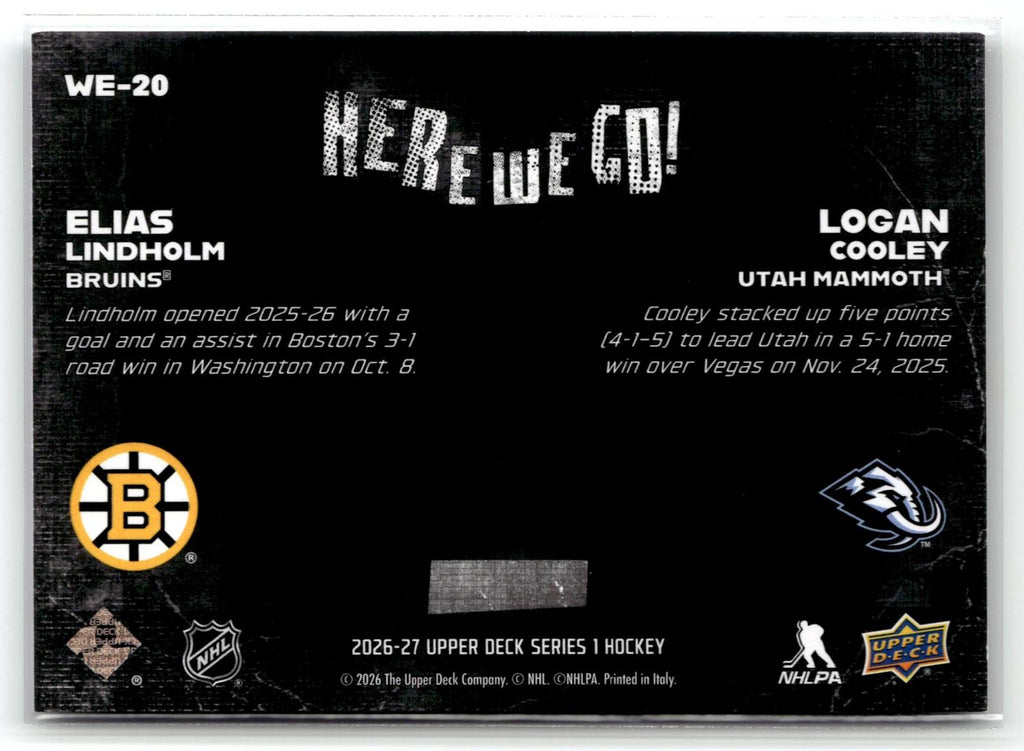 2026-27 Upper Deck #WE-20 Elias Lindholm / Logan Cooley Here We Go!