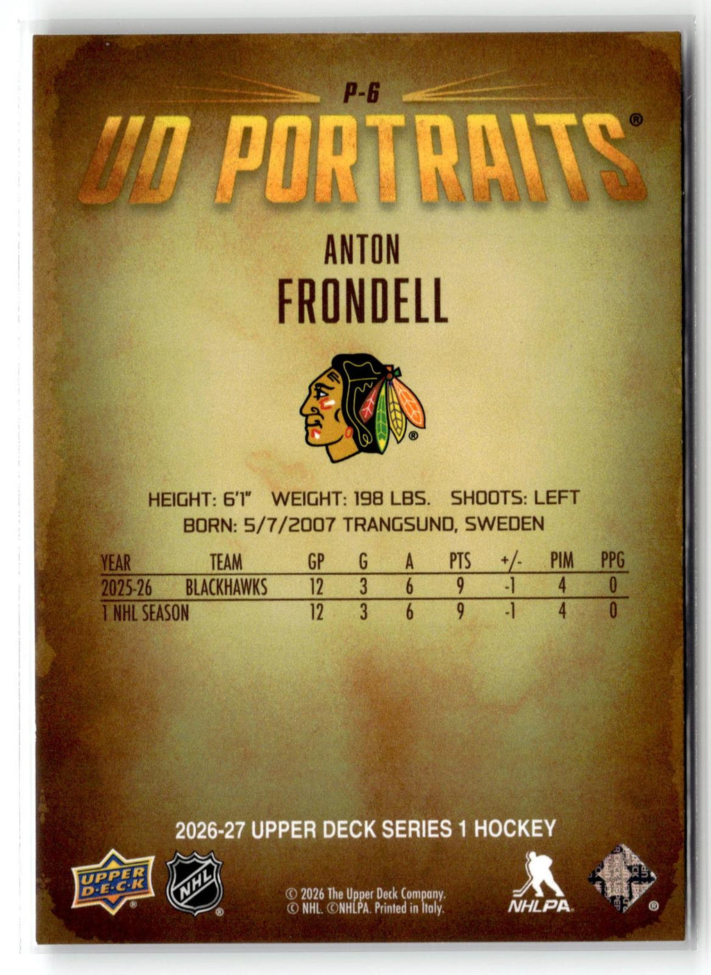 2026-27 Upper Deck #P-6 Anton Frondell UD Portraits