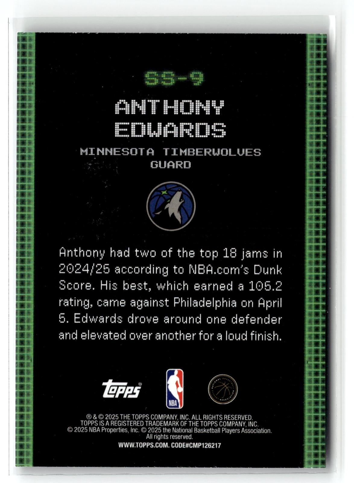 2025-26 Topps #SS-9 Anthony Edwards Scan and Slam