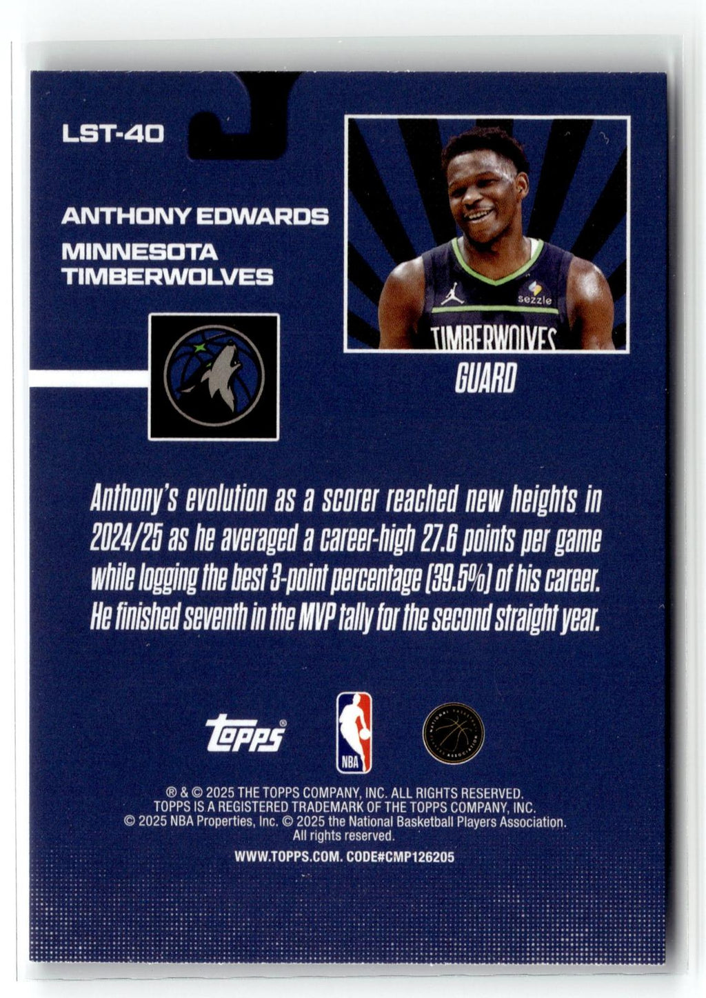 2025-26 Topps #LST-40 Anthony Edwards Limited Stock Legends