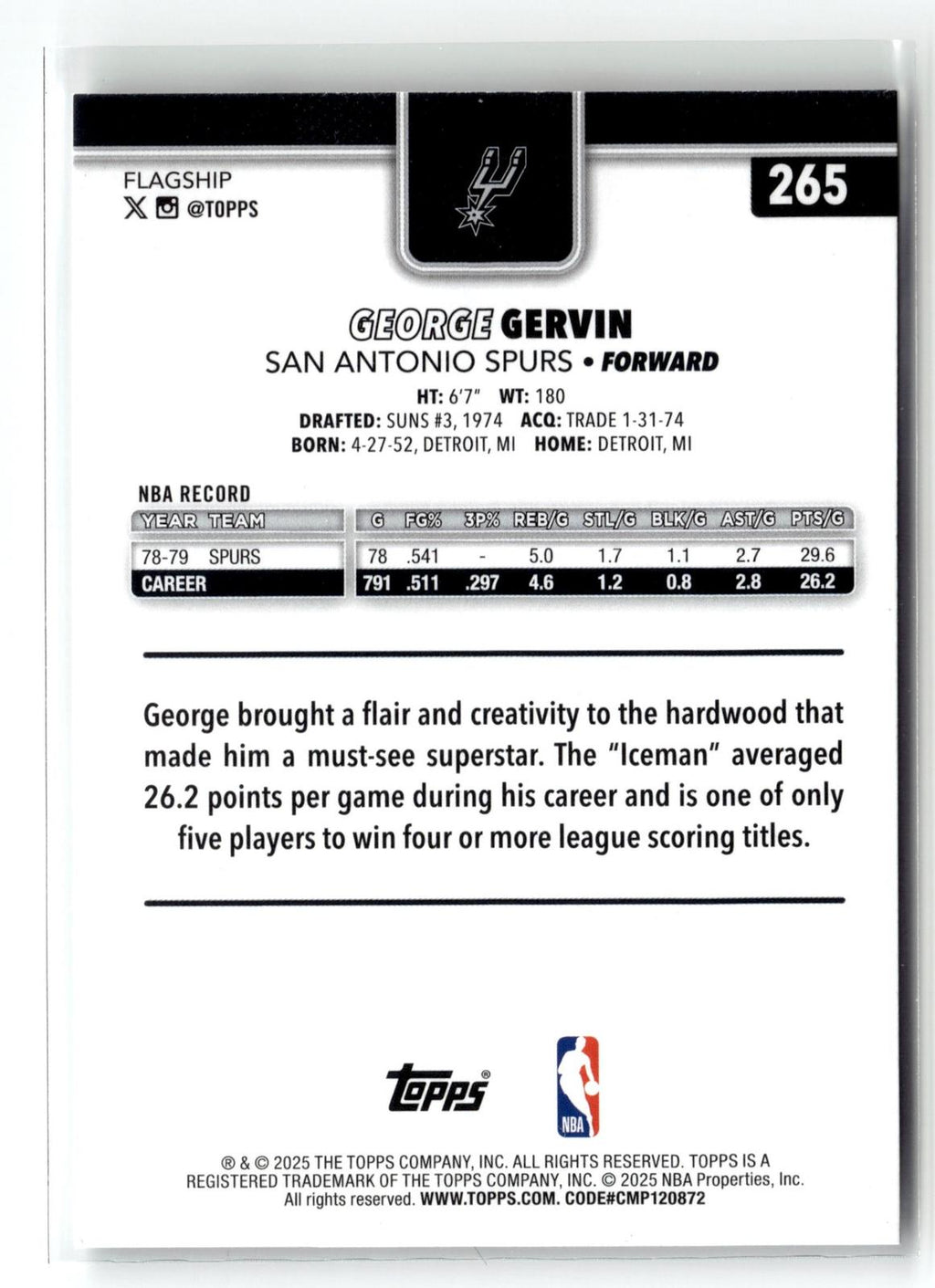 2025-26 Topps #265 George Gervin