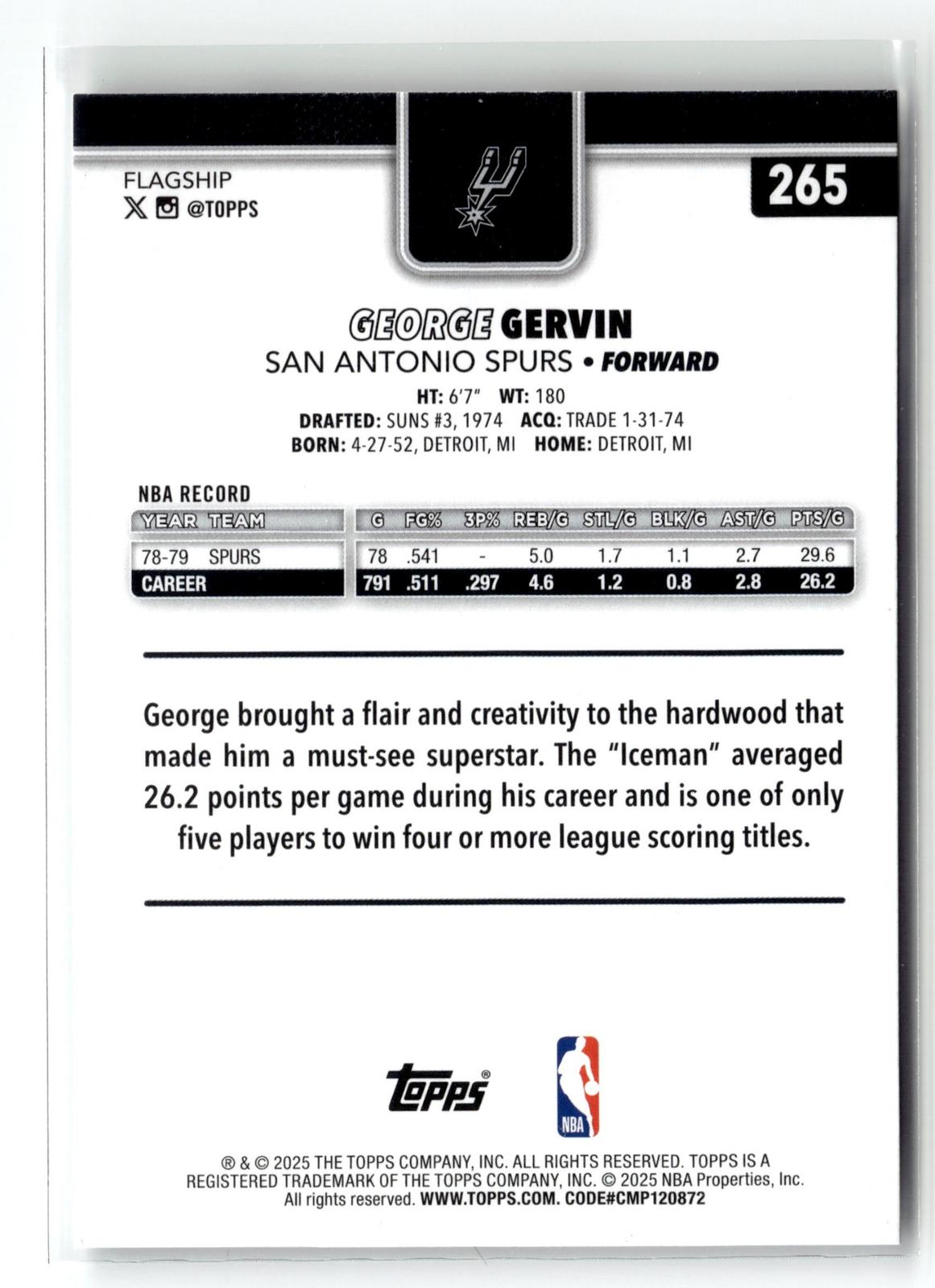 2025-26 Topps #265 George Gervin