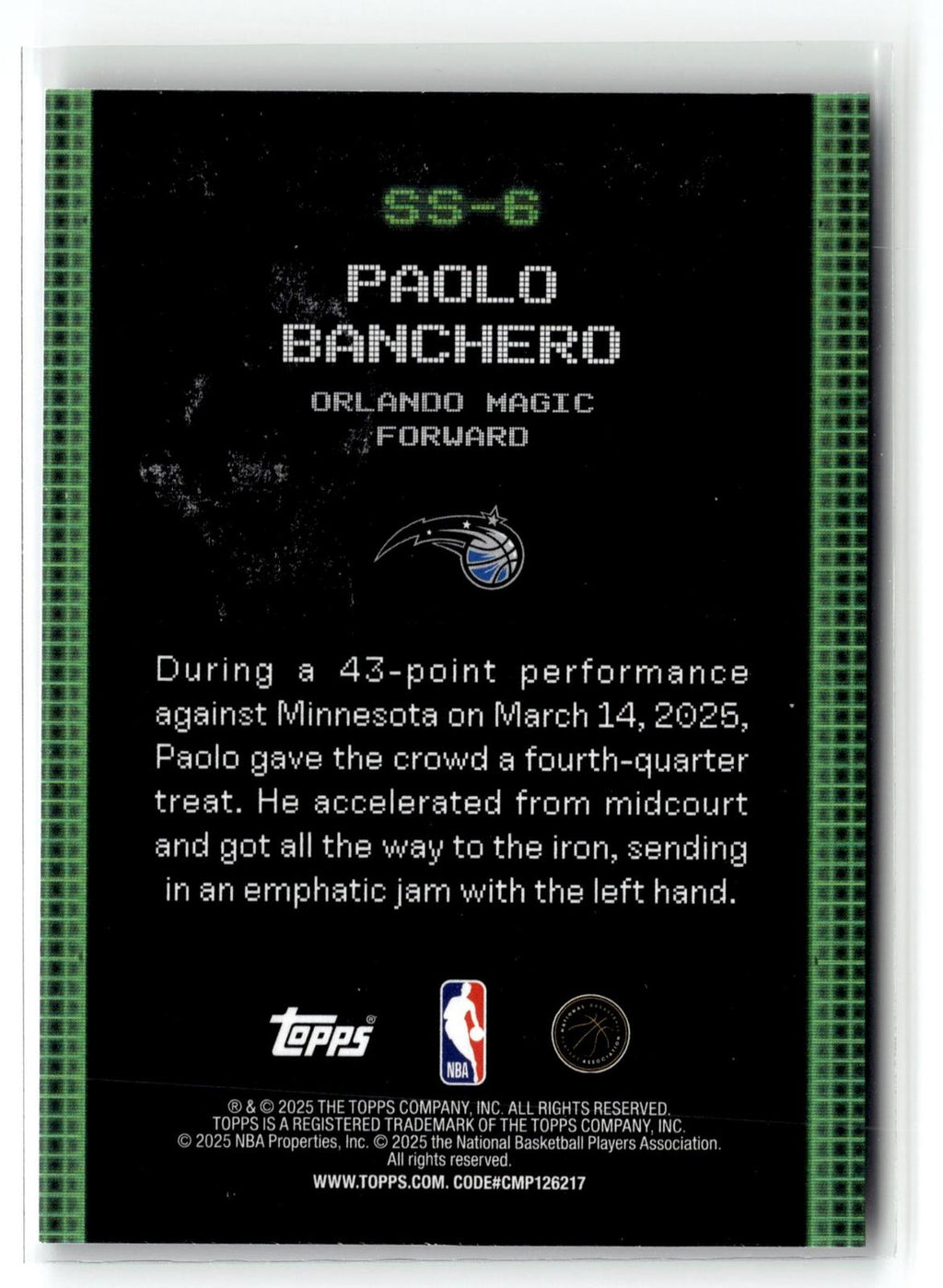 2025-26 Topps #SS-6 Paolo Banchero Scan and Slam