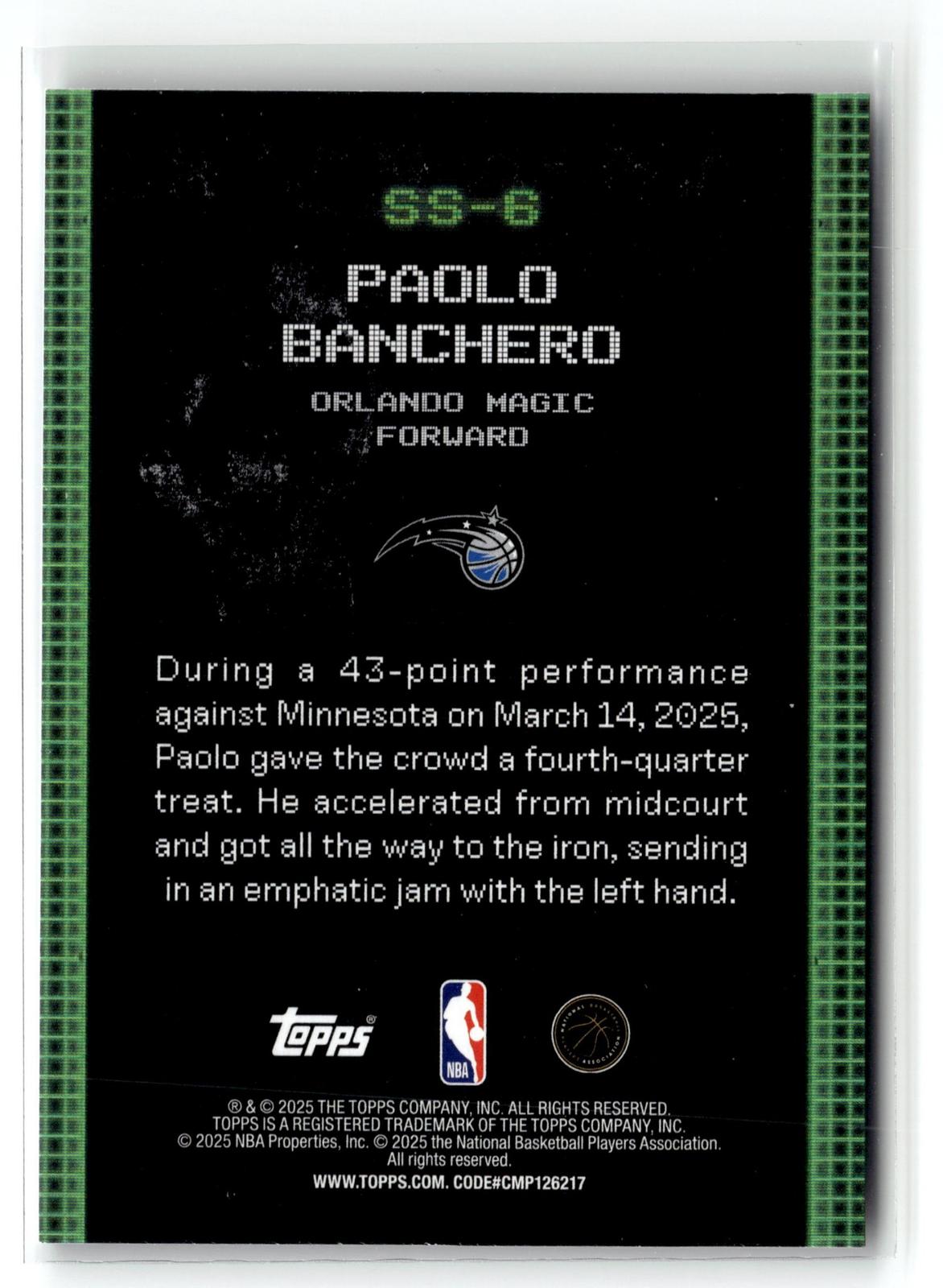 2025-26 Topps #SS-6 Paolo Banchero Scan and Slam