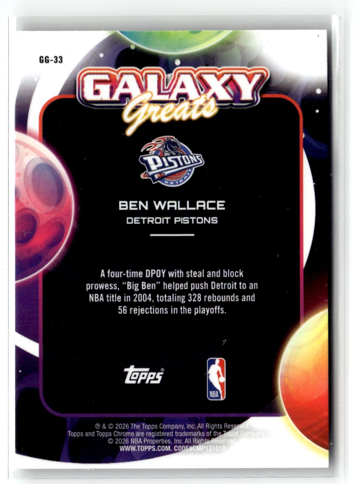 2025-26 Topps Chrome Cosmic #GG-33 Ben Wallace Galaxy Greats