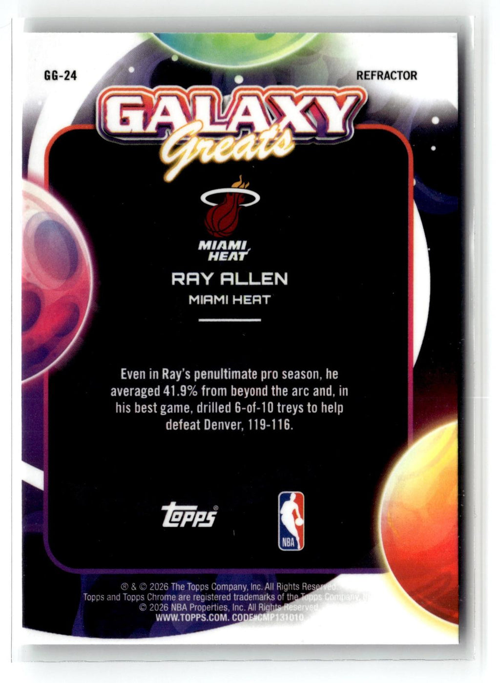 2025-26 Topps Chrome Cosmic #GG-24 Ray Allen Galaxy Greats Refractor