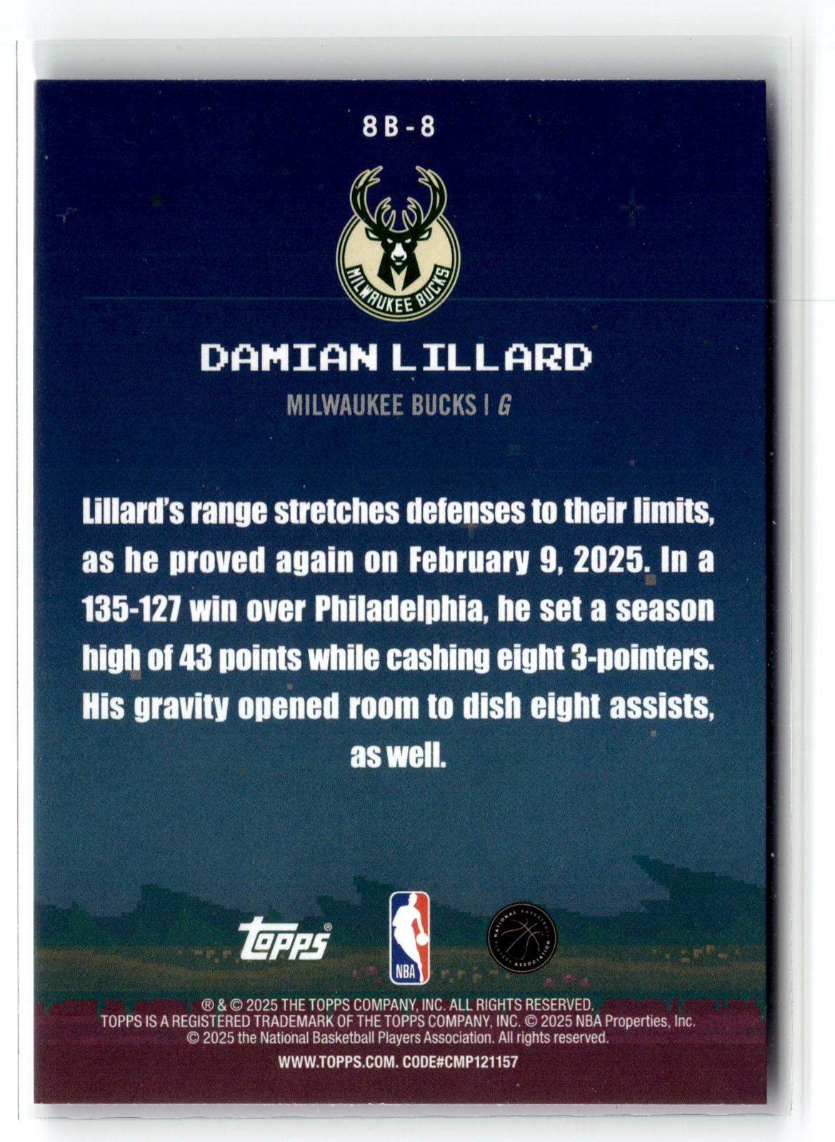 2025-26 Topps #8B-8 Damian Lillard 8-Bit Ballers Holo Foil