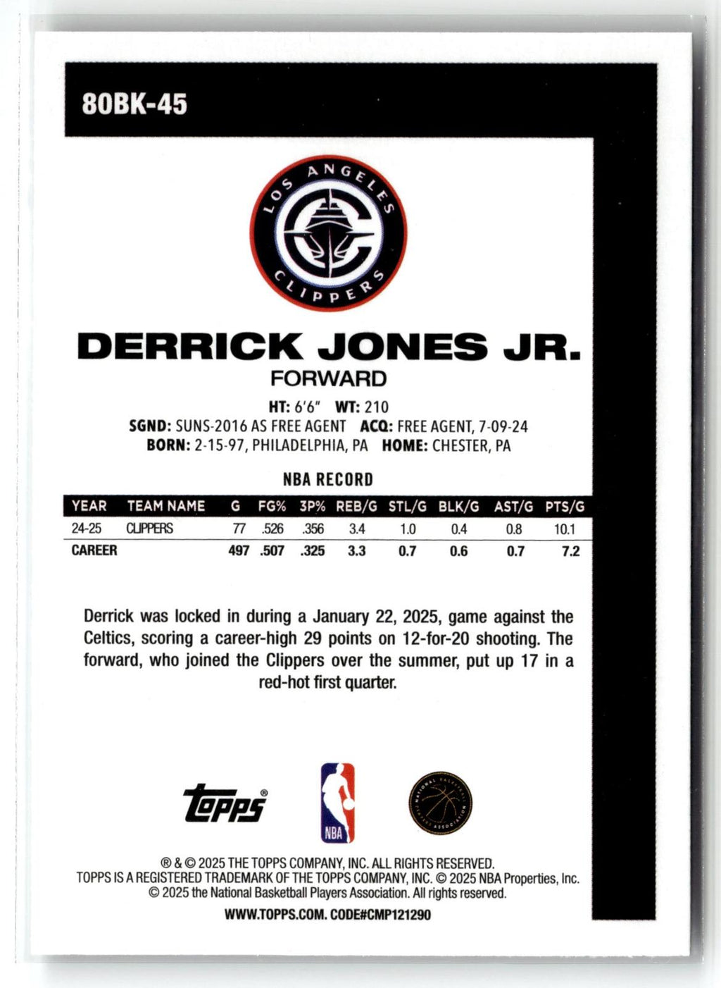 2025-26 Topps #80BK-45 Derrick Jones Jr. 1980-81 Topps Basketball