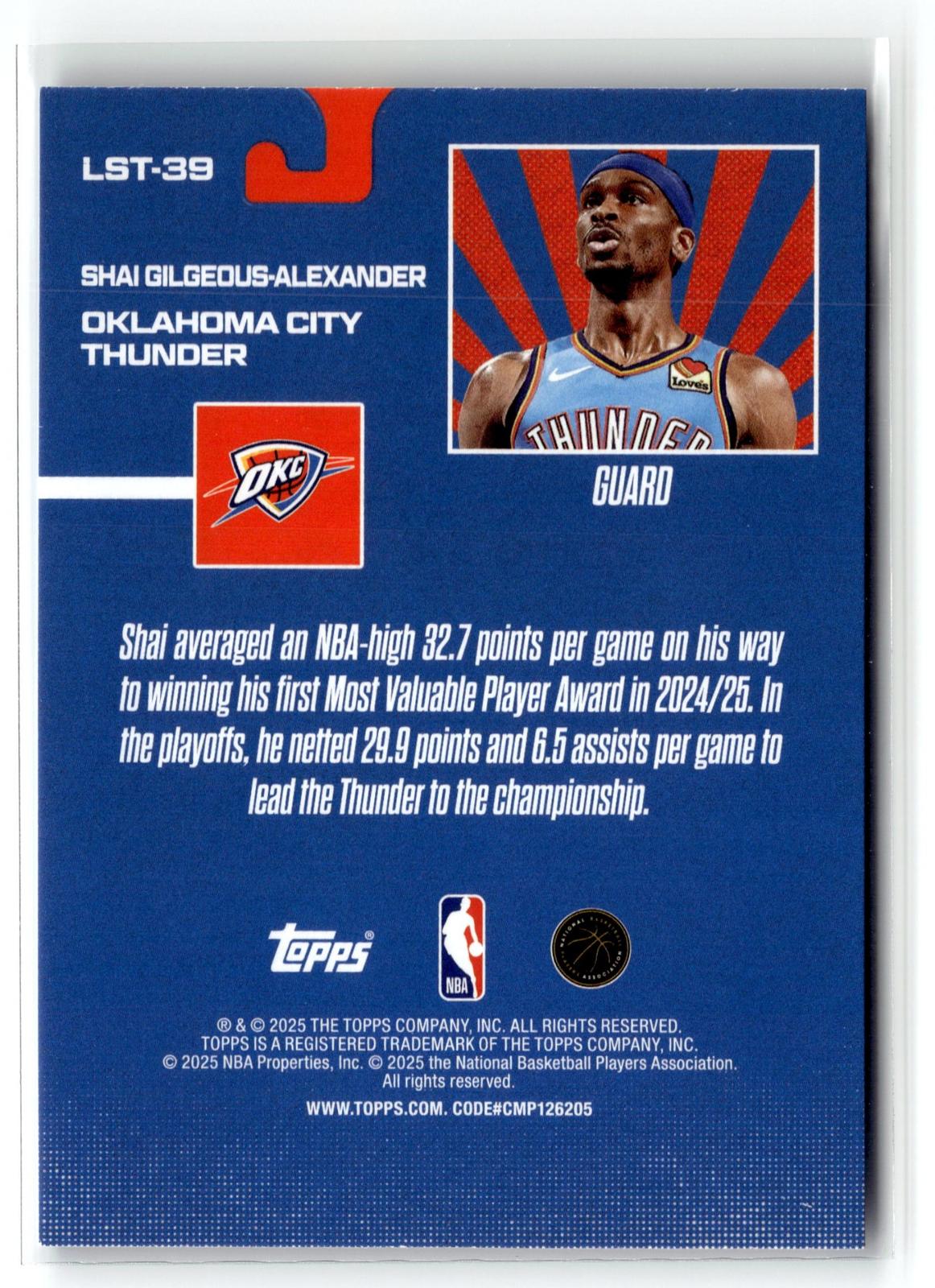 2025-26 Topps #LST-39 Shai Gilgeous-Alexander Limited Stock Legends