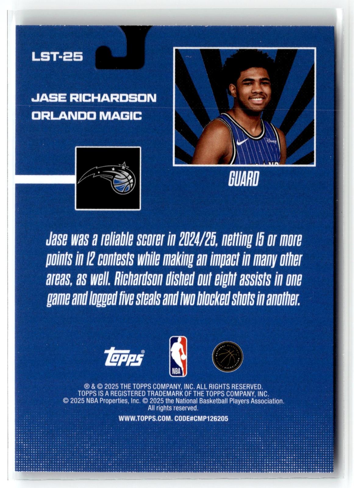 2025-26 Topps #LST-25 Jase Richardson Limited Stock Legends
