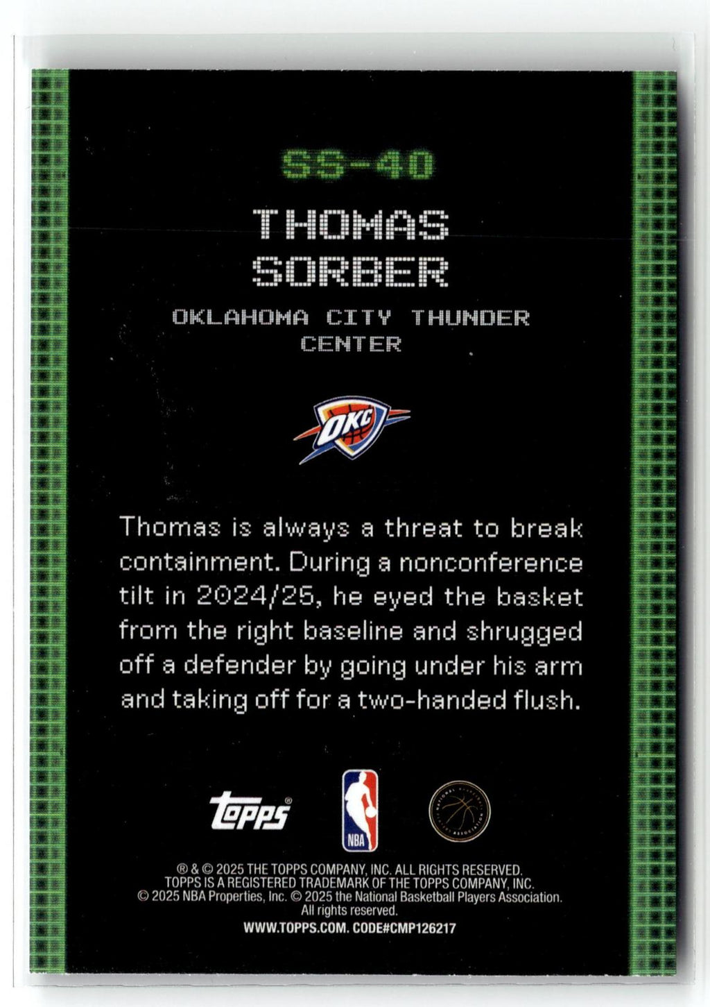 2025-26 Topps #SS-40 Thomas Sorber Scan and Slam