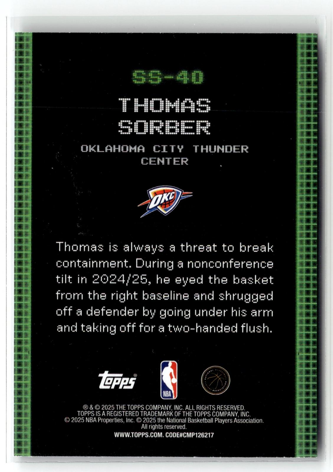 2025-26 Topps #SS-40 Thomas Sorber Scan and Slam