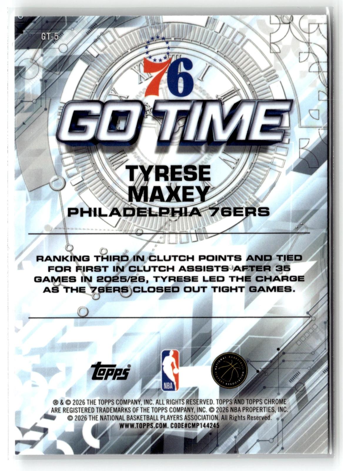 2025-26 Topps Chrome Update #GT-5 Tyrese Maxey Go Time