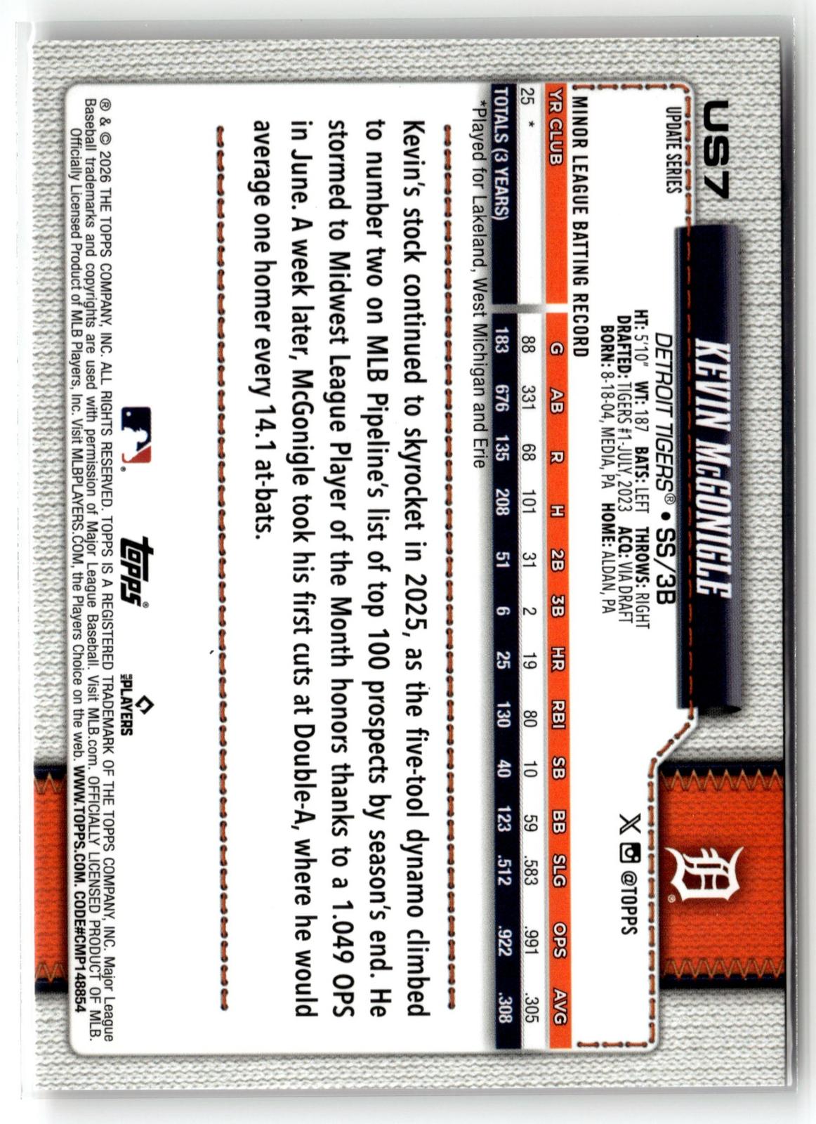 2026 Topps Update #US7 Kevin McGonigle Holiday