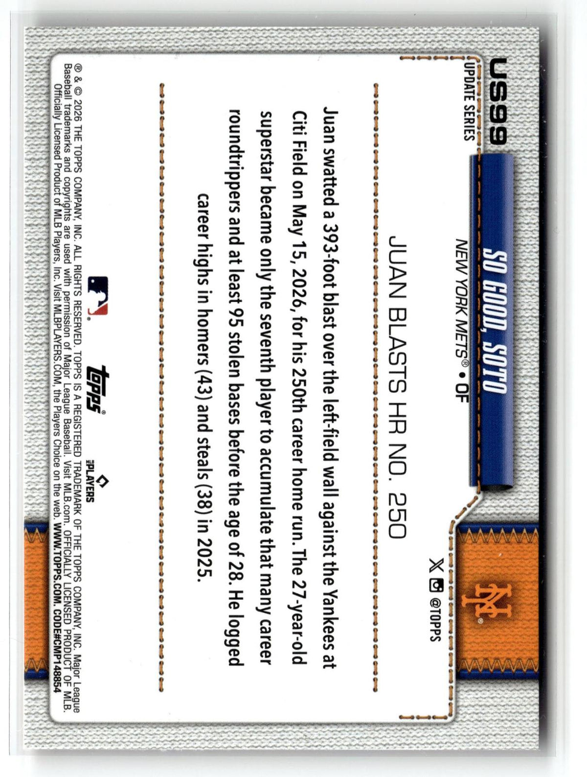 2026 Topps Update #US99 So Good, Soto Holiday