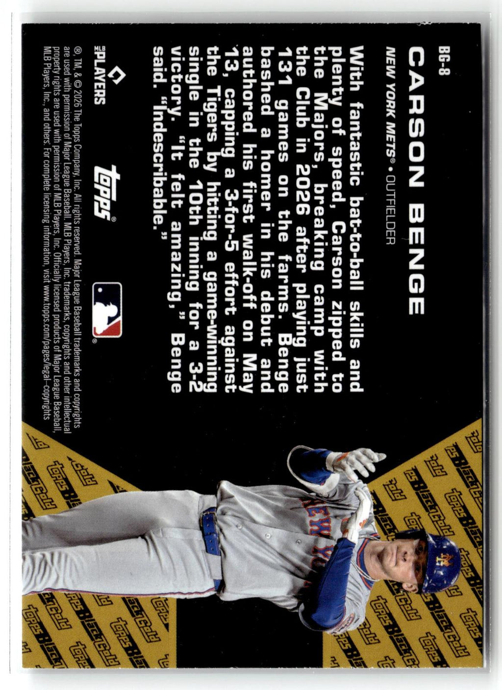 2026 Topps Update #BG-8 Carson Benge Topps Black Gold