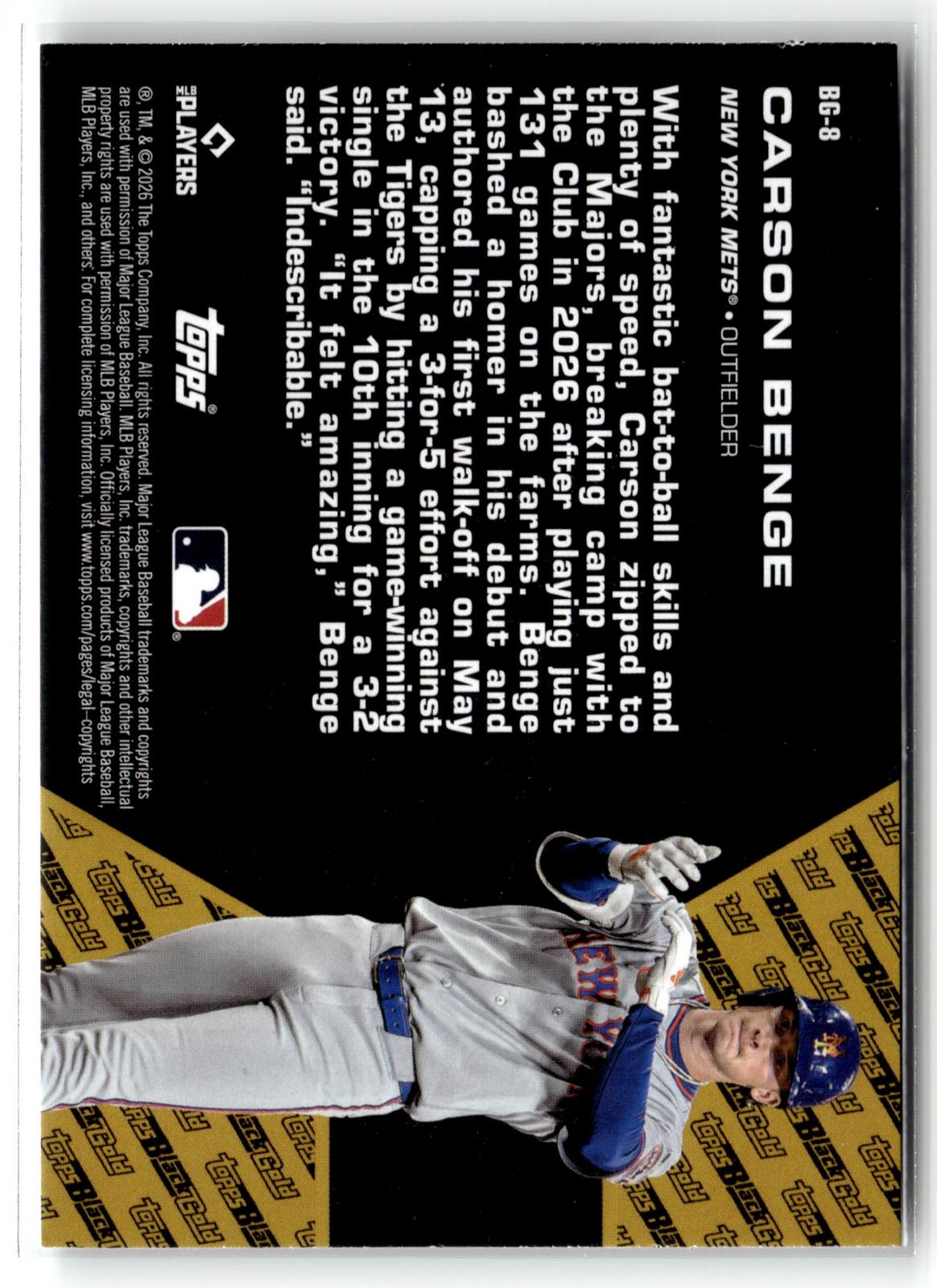 2026 Topps Update #BG-8 Carson Benge Topps Black Gold