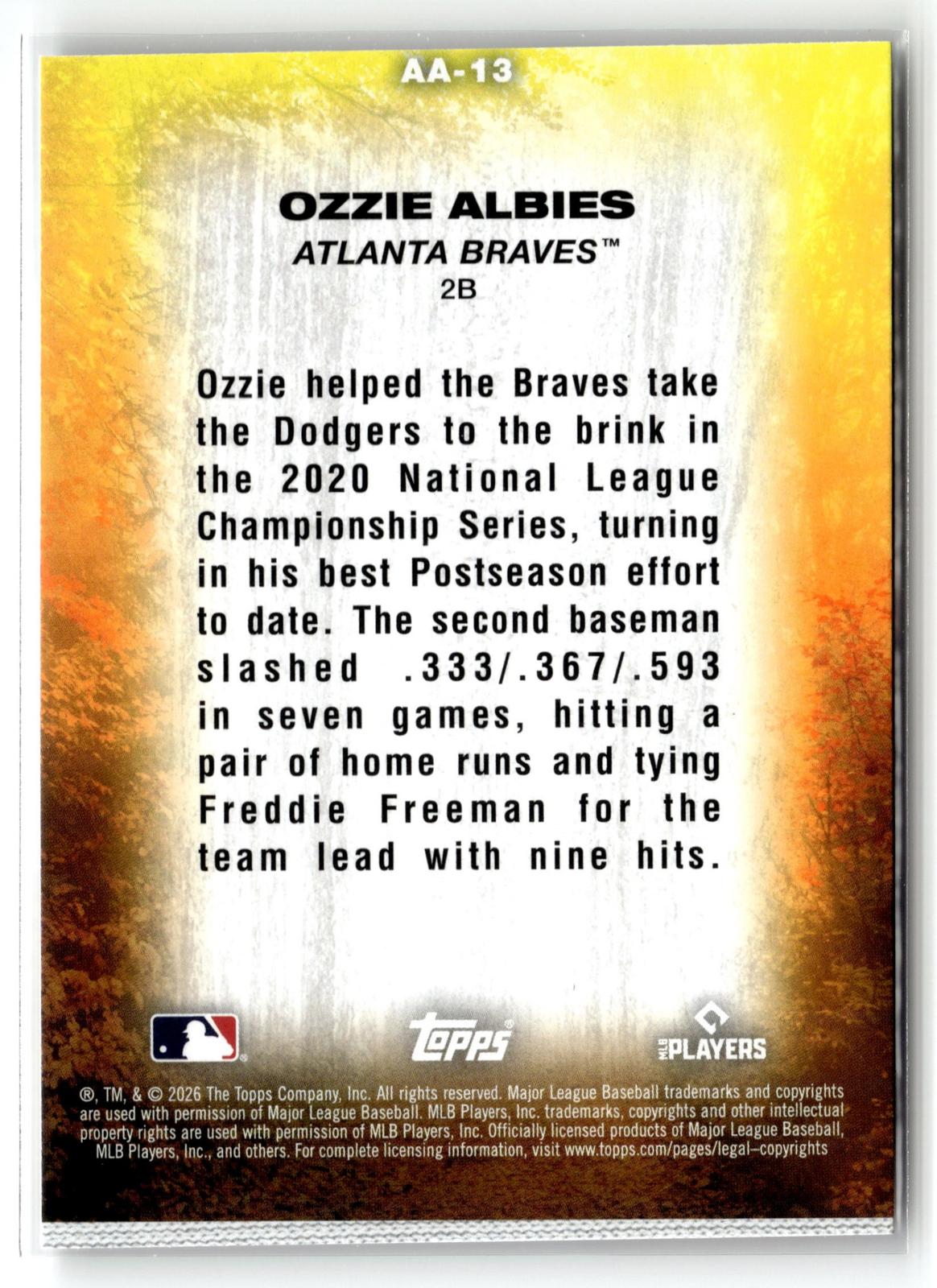 2026 Topps Update #AA-13 Ozzie Albies Autumn Ascensions