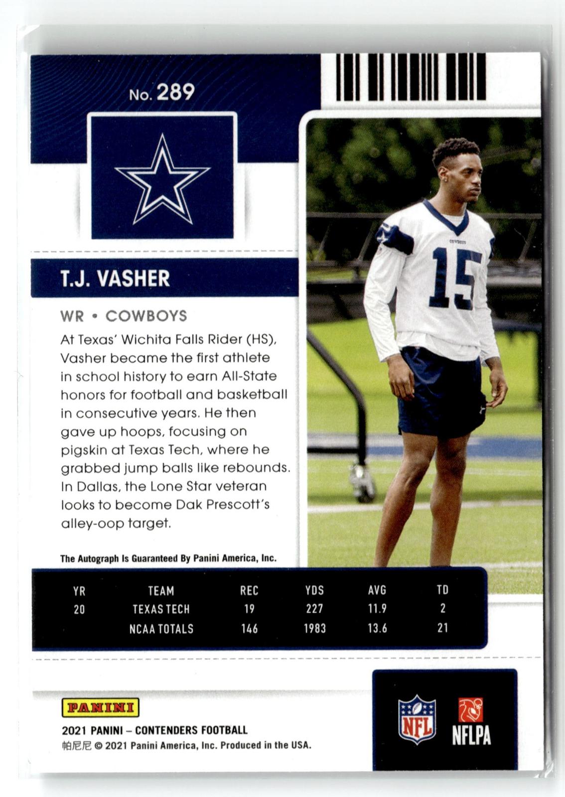 #289 T.J. Vasher 2021 Panini Contenders